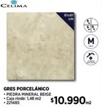 Construmart CELIMA GRES PORCELÁNICO PIEDRA MINERAL BEIGE 61x61cm oferta