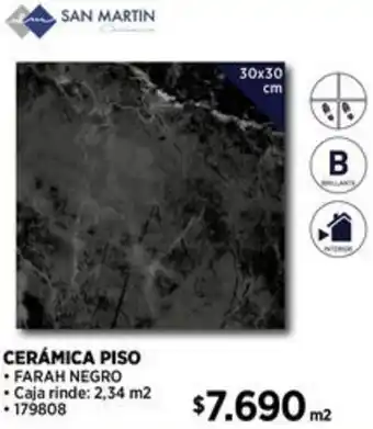 Construmart SAN MARTIN CERÁMICA PISO FARAH NEGRO 30x30cm oferta
