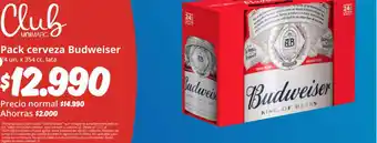 Unimarc Pack cerveza Budweiser 24 un. x 354 cc. lata oferta