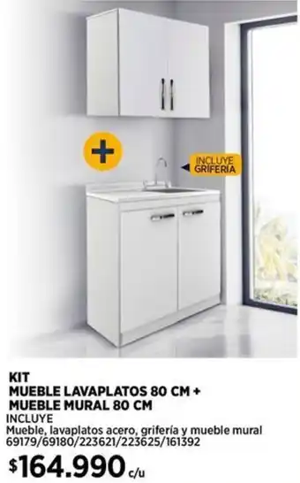 Construmart KIT MUEBLE LAVAPLATOS 80 CM + MUEBLE MURAL 80CM oferta