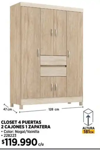 Construmart CLOSET 4 PUERTAS 2 CAJONES 1 ZAPATERA oferta