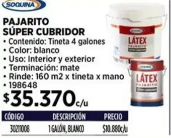 Construmart SOQUINA PAJARITO SÚPER CUBRIDOR 4 galones oferta