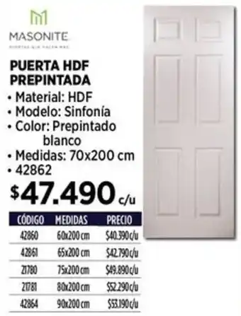 Construmart MASONITE PUERTA HDF PREPINTADA 70x200 cm oferta