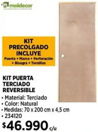 Construmart KIT PUERTA TERCIADO REVERSIBLE 70 x 200 cm x 4,5 cm oferta