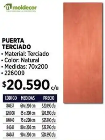 Construmart PUERTA TERCIADO 70x200 oferta
