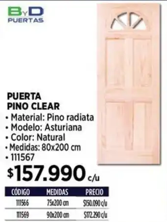 Construmart PUERTA PINO CLEAR 80x200 cm oferta