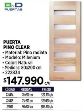 Construmart PUERTA PINO CLEAR 80x200 cm oferta