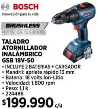 Construmart BOSCH TALADRO ATORNILLADOR INALÁMBRICO GSB 18V-50 oferta