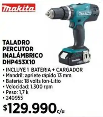 Construmart Makita TALADRO PERCUTOR INALÁMBRICO DHP453X10 oferta