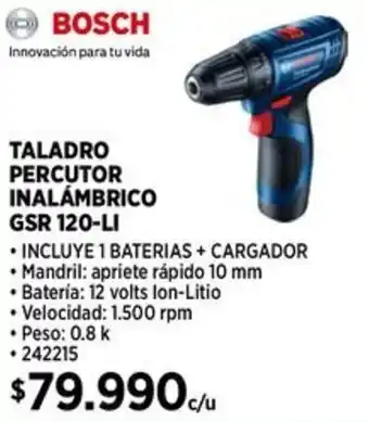 Construmart BOSCH TALADRO PERCUTOR INALÁMBRICO GSR 120-LI oferta