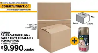 Construmart COMBO CAJAS CARTÓN 5 UND + PACK 3 CINTA EMBALAJE + 1 CINTA FRAGIL oferta