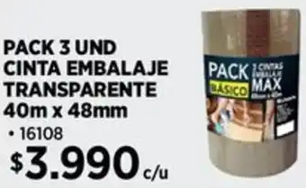 Construmart PACK 3 UND CINTA EMBALAJE TRANSPARENTE 40m x 48mm oferta
