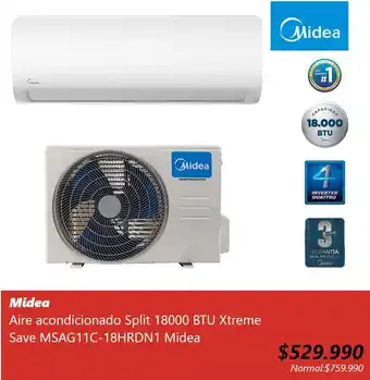 Easy Midea Aire acondicionado Split 18000 BTU Xtreme Save MSAG11C-18HRDN1 oferta
