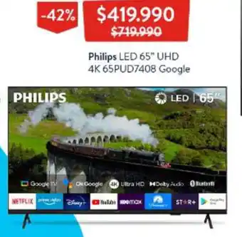 Lider Philips LED 65" UHD 4K 65PUD7408 Google oferta