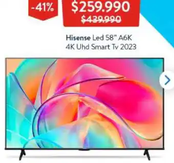 Lider Hisense Led 58" A6K 4K Uhd Smart Tv 2023 oferta