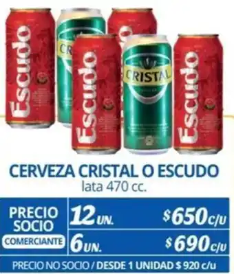 Alvi CERVEZA CRISTAL O ESCUDO lata 470cc x 12un oferta