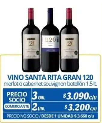 Alvi VINO SANTA RITA GRAN 120 merlot o cabernet souvignon botellón 1.5lt x 3un oferta