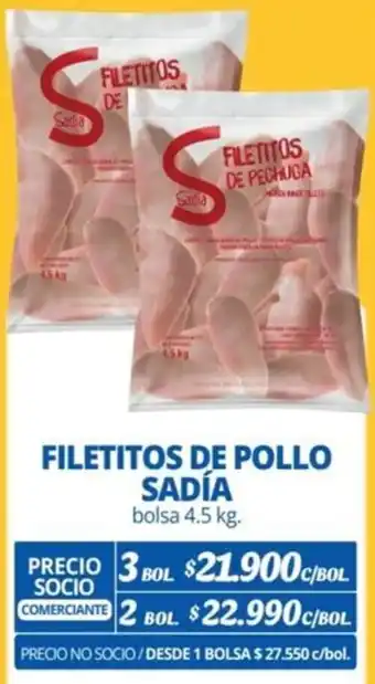 Alvi FILETITOS DE POLLO SADÍA bolsa 4.5kg x 3 bol oferta