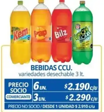 Alvi BEBIDAS CCU. variedades desechable 3 It x 6un oferta