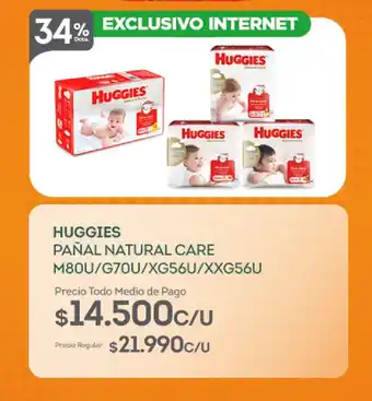 Tottus HUGGIES PAÑAL NATURAL CARE M80U/G70U/XG56U/XXG56U oferta