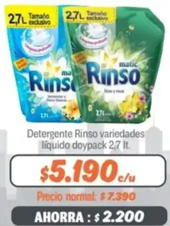 Mayorista 10 Detergente Rinso variedades líquido doypack 2,7lt oferta