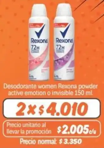 Mayorista 10 Desodorante women Rexona powder active emotion o invisible 150ml oferta