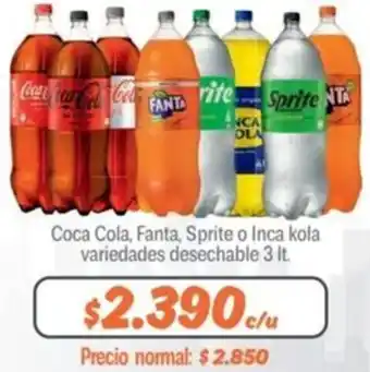 Mayorista 10 Coca Cola, Fanta, Sprite o Inca kola variedades desechable 3It oferta