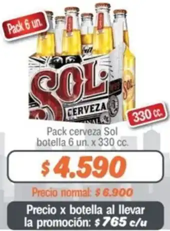 Mayorista 10 Pack cerveza Sol botella 6un x 330cc oferta