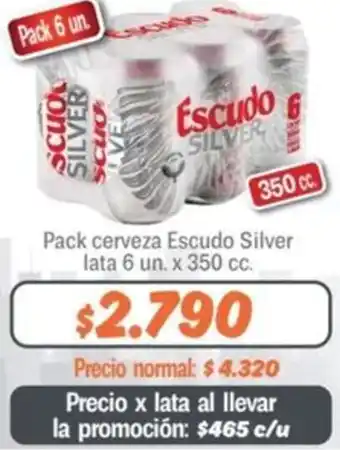Mayorista 10 Pack cerveza Escudo Silver lata 6 un x 350cc oferta