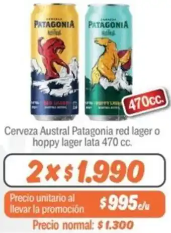 Mayorista 10 Cerveza Austral Patagonia red lager o hoppy lager lata 470cc oferta