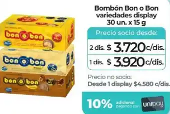 Alvi Bombón Bon o Bon variedades display 30 un. x 15g x 2dis oferta