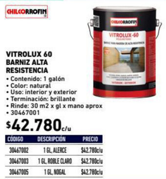 Construmart Vitrolux 60 Barniz Alta Resistencia 1 Galón oferta