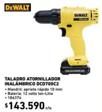 Construmart Dewalt Taladro Atornillador Inalámbrico DCD700C2 12 Volts oferta