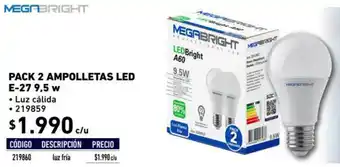 Construmart Pack 2 Ampolletas LED E-27 9,5 w oferta