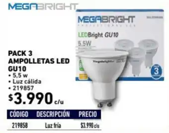 Construmart Pack 3 Ampolletas LED GU10 oferta