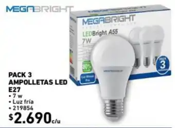 Construmart Pack 3 Ampolletas LED E27 oferta