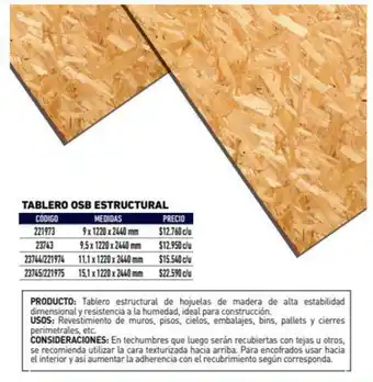 Construmart Tablero OSB Estructural 9x1220x2440 mm oferta