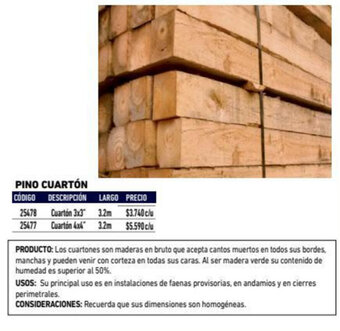 Construmart Pino Cuartón 3x3" 3.2m oferta