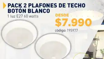 Construmart Pack 2 Plafones de Techo Botón Blanco 1 Luz E27 60 Watts oferta