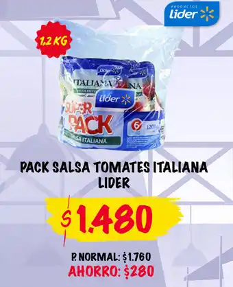Super Bodega a Cuenta Pack Salsa Tomates Italiana Lider 1,2kg oferta