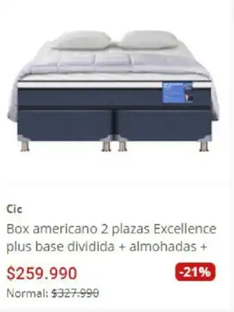 Easy Cic Box Americano 2 Plazas Excellence Plus Base Dividida + Almohadas + oferta