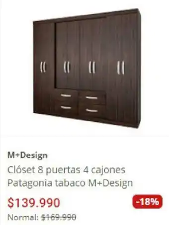 Easy M+Design Clóset 8Puertas 4 Cajónes Patagonia Tabaco M+Design oferta
