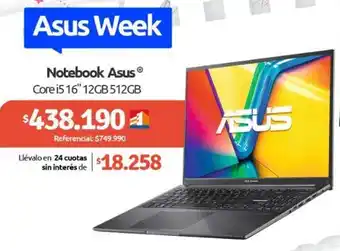 PC Factory Notebook Asus Core i5 16" 12GB 512GB oferta