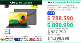 PC Factory Notebook Zenbook 14 OLED UX3402 Intel Core i7-1260P 14" OLED 90 Hz 16GB oferta