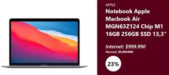 La Polar APPLE Notebook Apple Macbook Air MGN63Z124 Chip M1 16GB 256GB SSD 13,3" oferta