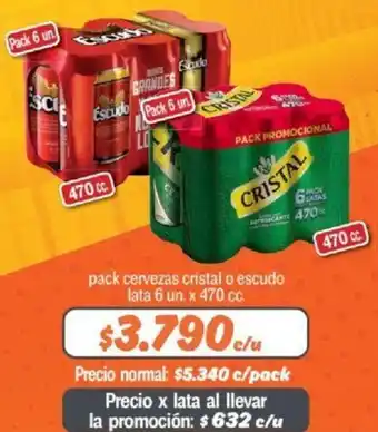 Mayorista 10 pack cervezas cristal o escudo lata 6un x 470cc oferta