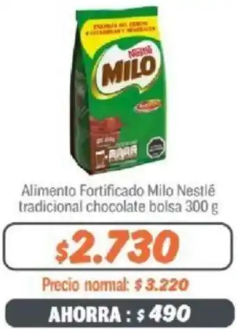 Mayorista 10 Alimento Fortificado Milo Nestlé tradicional chocolate bolsa 300g oferta