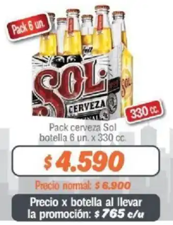 Mayorista 10 Pack cerveza Sol botella 6 un. x 330cc oferta