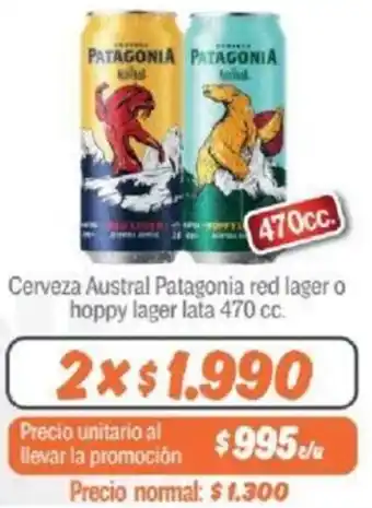 Mayorista 10 Cerveza Austral Patagonia red lager o hoppy lager lata 2x470cc oferta