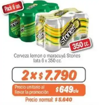 Mayorista 10 Cerveza lemon o maracuyá Stones lata 6 x 350cc oferta